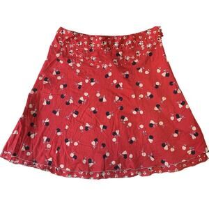 American Eagle Outfitters Women Skirt 8 Red Floral Ruffle 32" Waist Knee Length